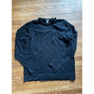 J. Crew Black Ruffle Neck Long Sleeve Crewneck Pullover Sweater
